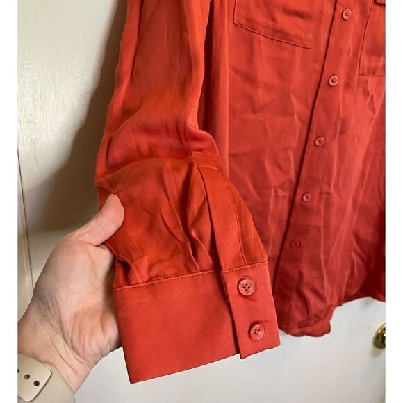 Chicos SANDWASH SATIN SHIRT LS Fashion Top ORANGE SPICE NWT size 12/14. - Picture 3 of 10